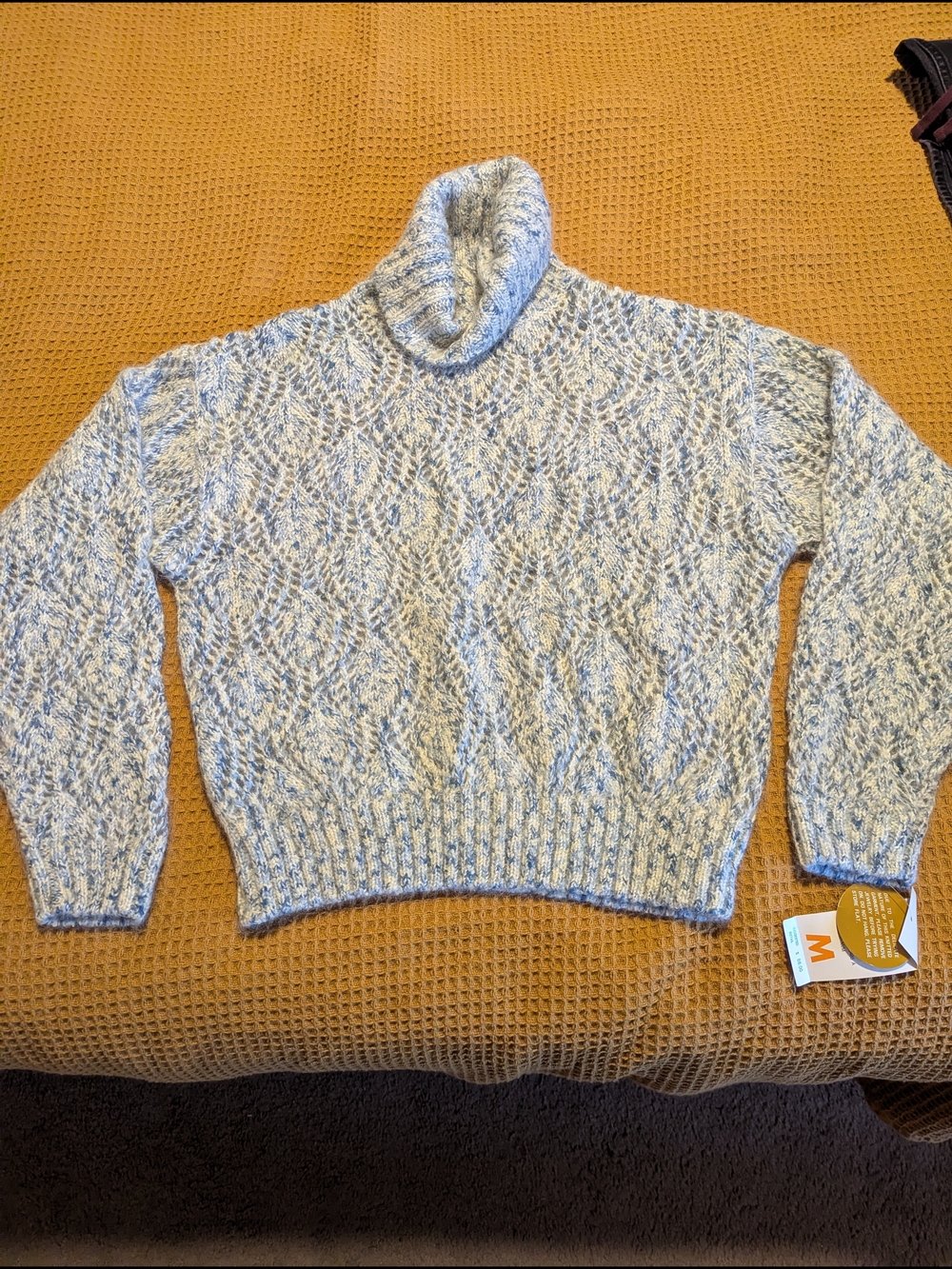 NWT LizWear Women's Marled Light Blue Cream Turtleneck Mohair Sweater, M